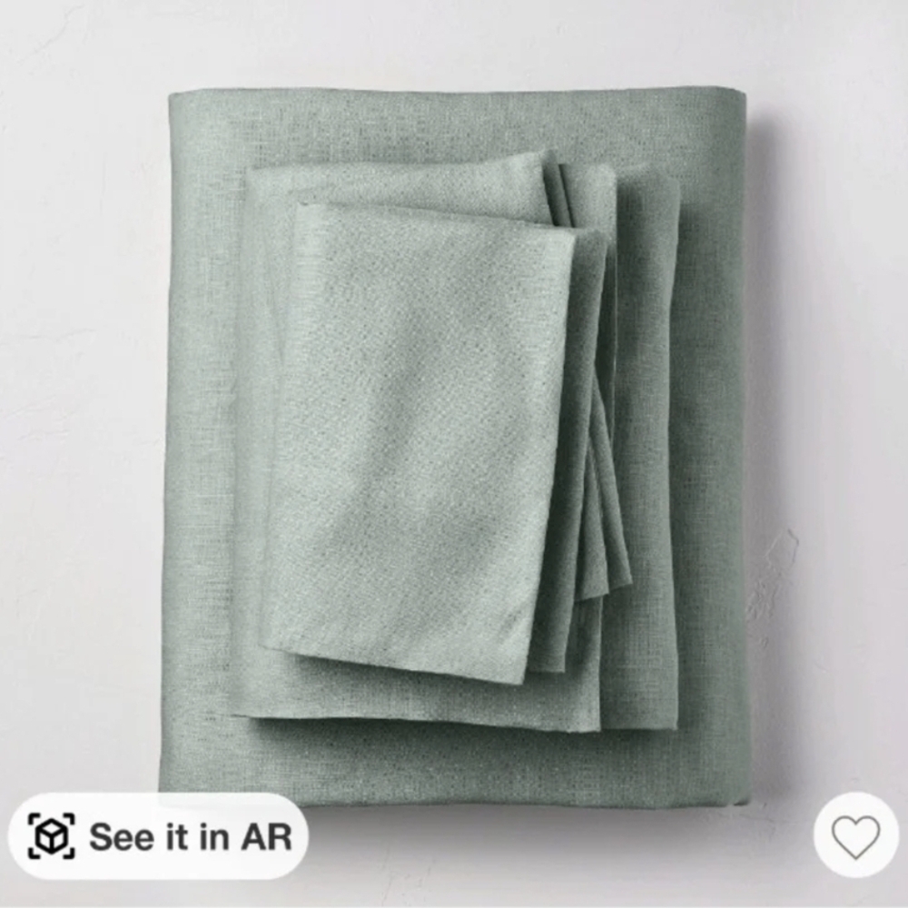 Casaluna Cal King Linen Sheet Set in Soft Green